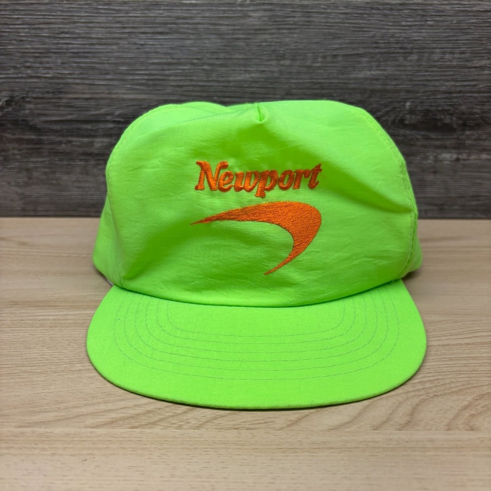 Vintage Newport Hat Cap Snap Back Green Neon Nylon Cigarette Spinnaker Promo 90s